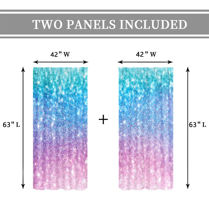 Cinbloo Girly Blue Purple Teal Curtains 42W x 63L Inch Rod Pocket Not Glitter Colorful Pink Spot Girls Bedroom Decor Ombre Turquoise Dots Mermaid Princess Living Room Window Drapes Fabric 2 Panel - Image 4